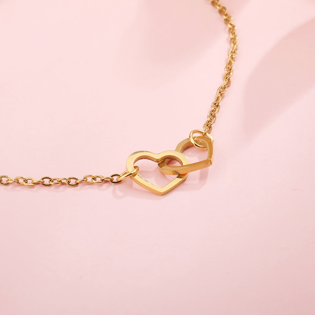 Heart To Heart Chain Bracelet 18K Plated Stainless Steel Adjustable Hand Chain