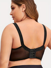 Plus Size Floral Jacquard Full Cover Wireless Mesh Bra
