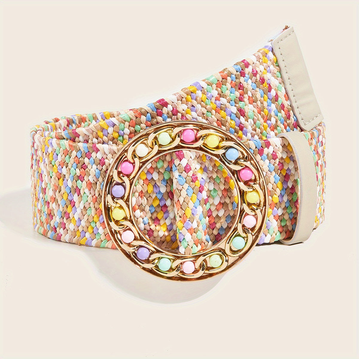 Boho Candy Straw Belt Hollow Out Buckle Elastic Waistband