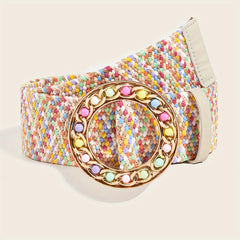 Boho Candy Straw Belt Hollow Out Buckle Elastic Waistband