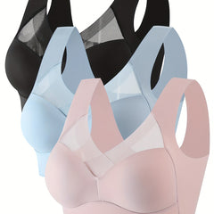 3pcs Mesh Wireless Bras Full Coverage Lingerie