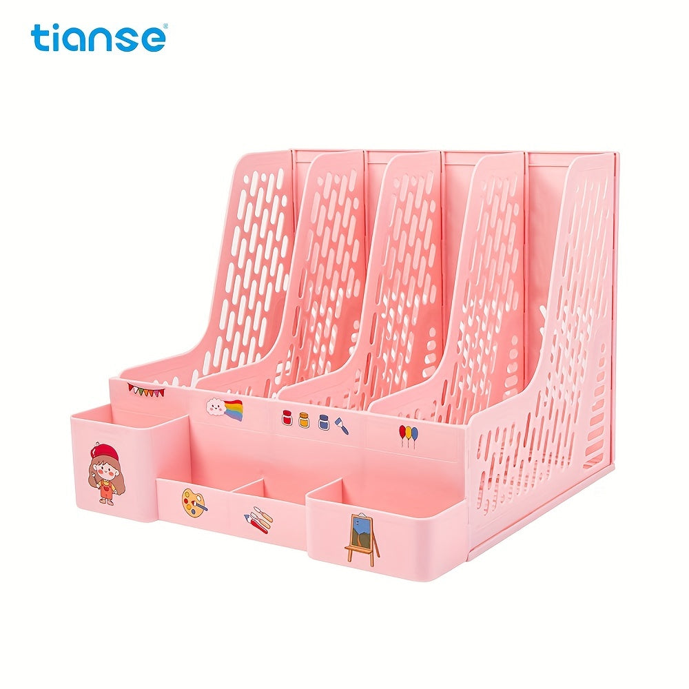 TIANSE Desktop Bookshelf File Storage Box with Pen Holder