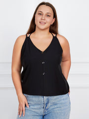 Casual Tank Top Women's Plus Plain Button Decor V Neck