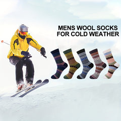 5 Pairs Men's Wool Socks Vintage Warm Winter Socks Thick Cozy Socks Knit