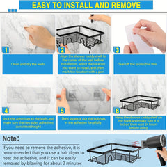 Stainless Steel Corner Shower Caddy with Soap Holder & Canister & Hooks