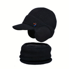 Men's Fleece Beanie Hat & Neck Scarf Set Winter Warm Outdoor Hat Circumference 5