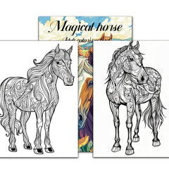 Magical Horse Adult Coloring Book DIY Art Therapy Drawing & Painting Kit