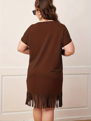 Casual Dress Women's Fringe Trim Cut Out Sleeve Round Neck