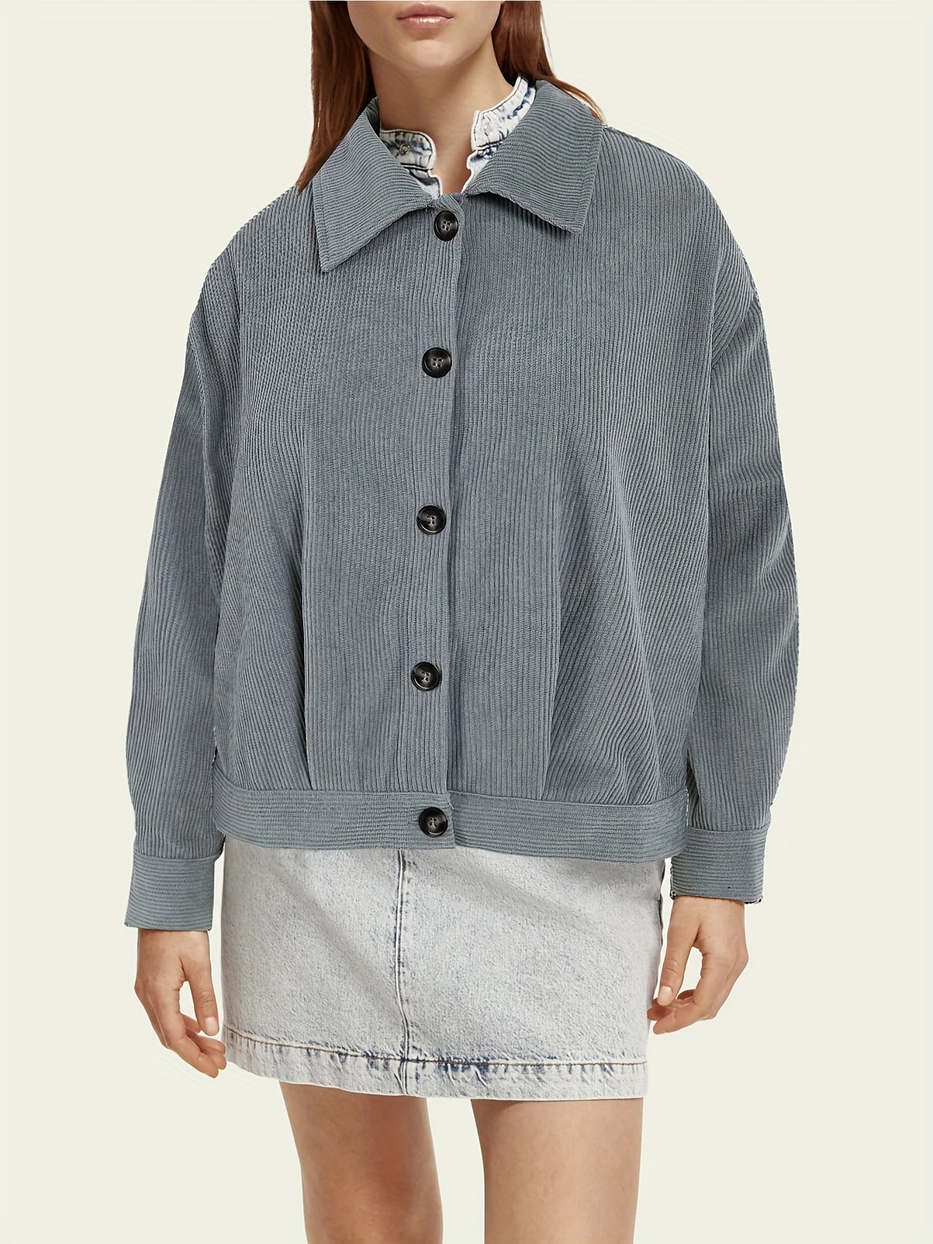 Solid Button Front Jacket Casual Collar Long Sleeve Outerwear