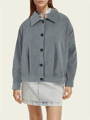 Solid Button Front Jacket Casual Collar Long Sleeve Outerwear