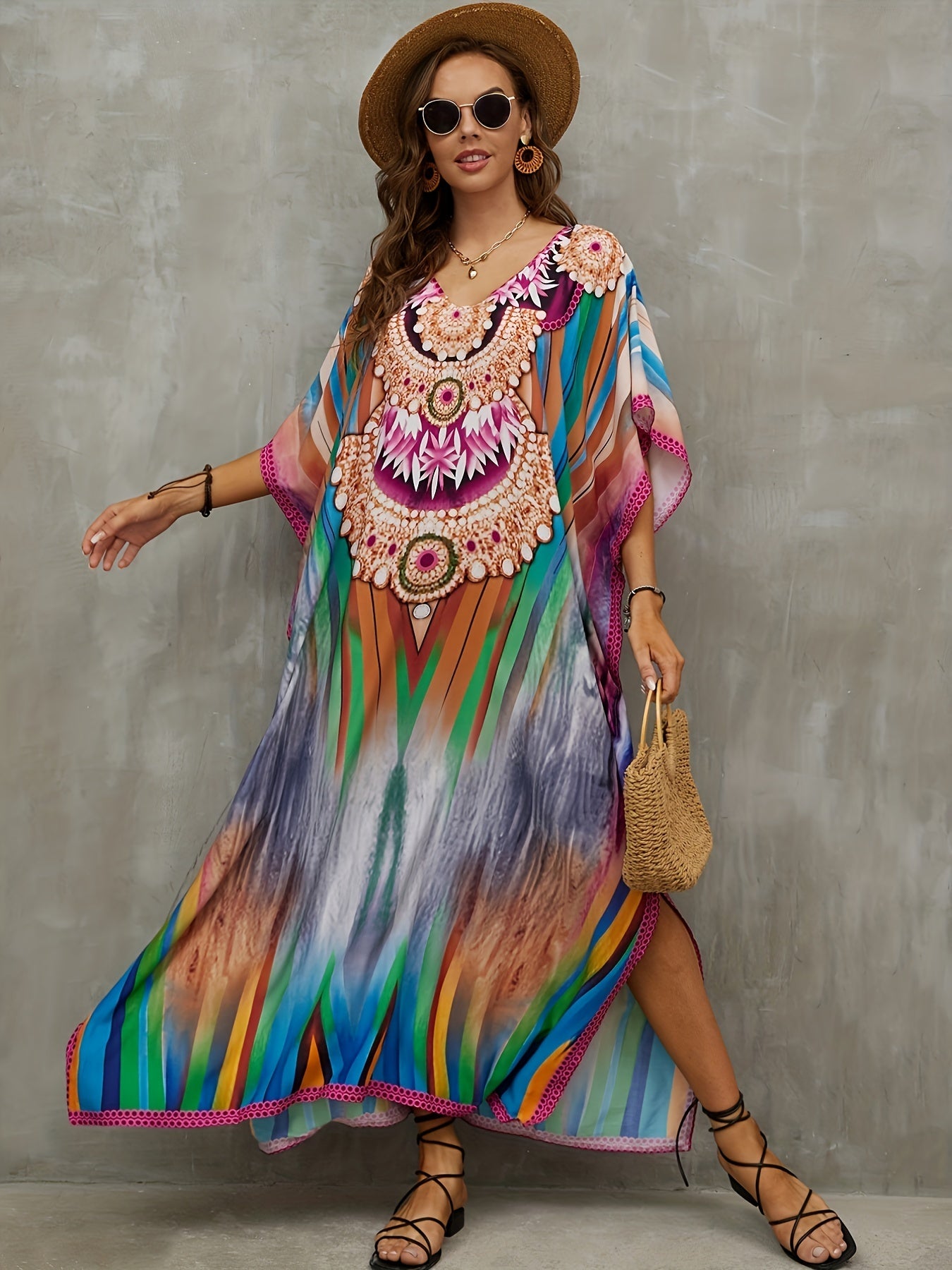 Boho Floral Print Cover Up Dress