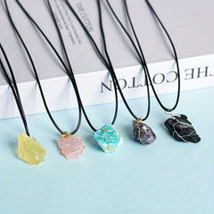 Kids Irregular Stone Pendant Leather Rope Necklaces