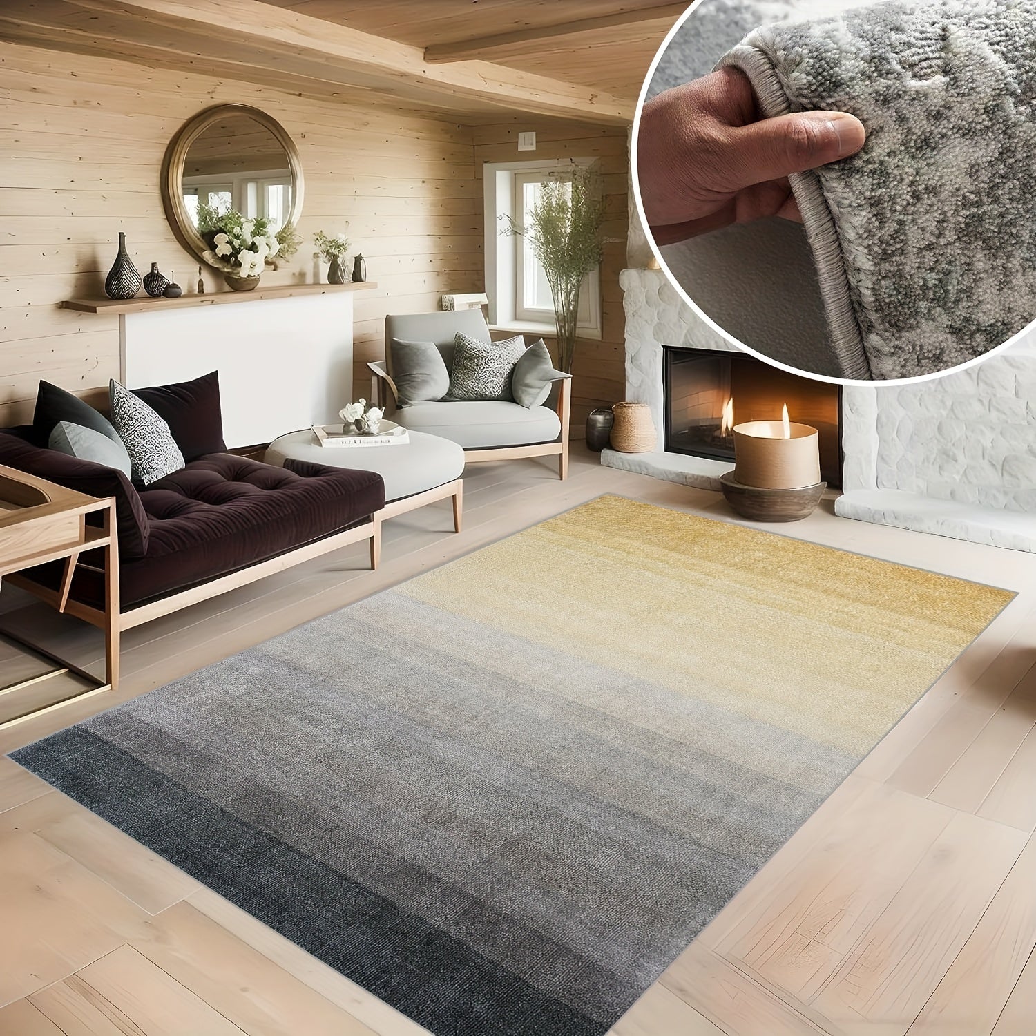 Gradient Faux Sheepskin Floor Mat for Living Room Bedroom Bedside