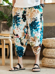 Retro Elephant Pattern Men's Cropped Beach Pants
