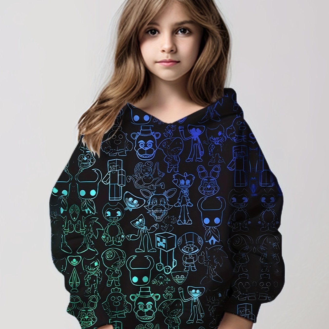 Girls Pattern Hooded Sweatshirt Pullover Sports Gift