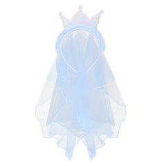 Sequin Crown Headband with Hair Veil for Kids Girls Headdress