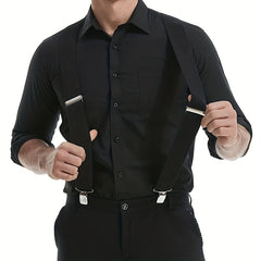 Fasker Mens Suspenders X Back 5cm Wide Solid Straight Heavy Duty Clip Suspenders