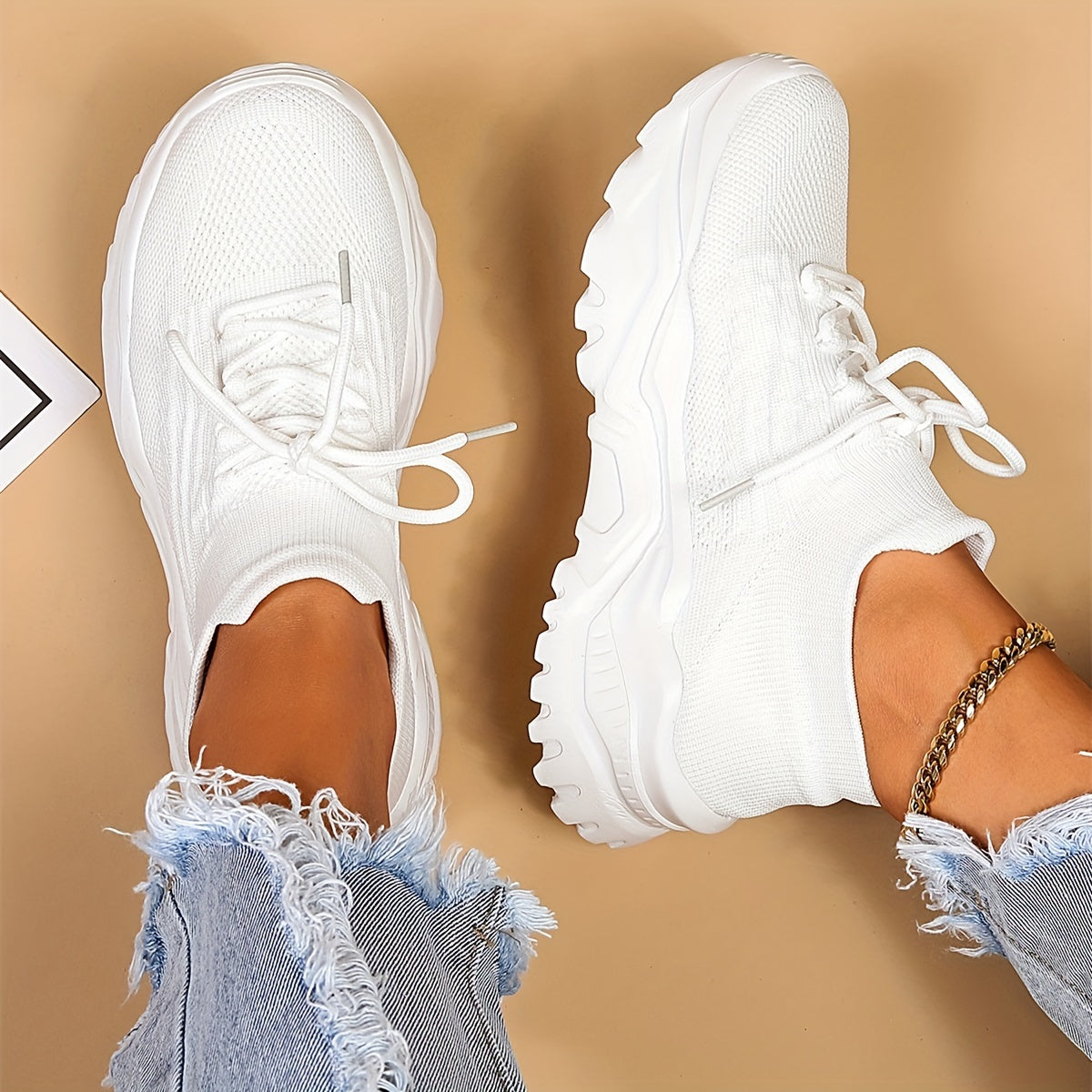 Women's Knit Platform Sneakers Breathable Casual Running Shoes
