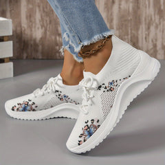 Women's Butterfly Print Knitting Sports Lace Up Sneakers