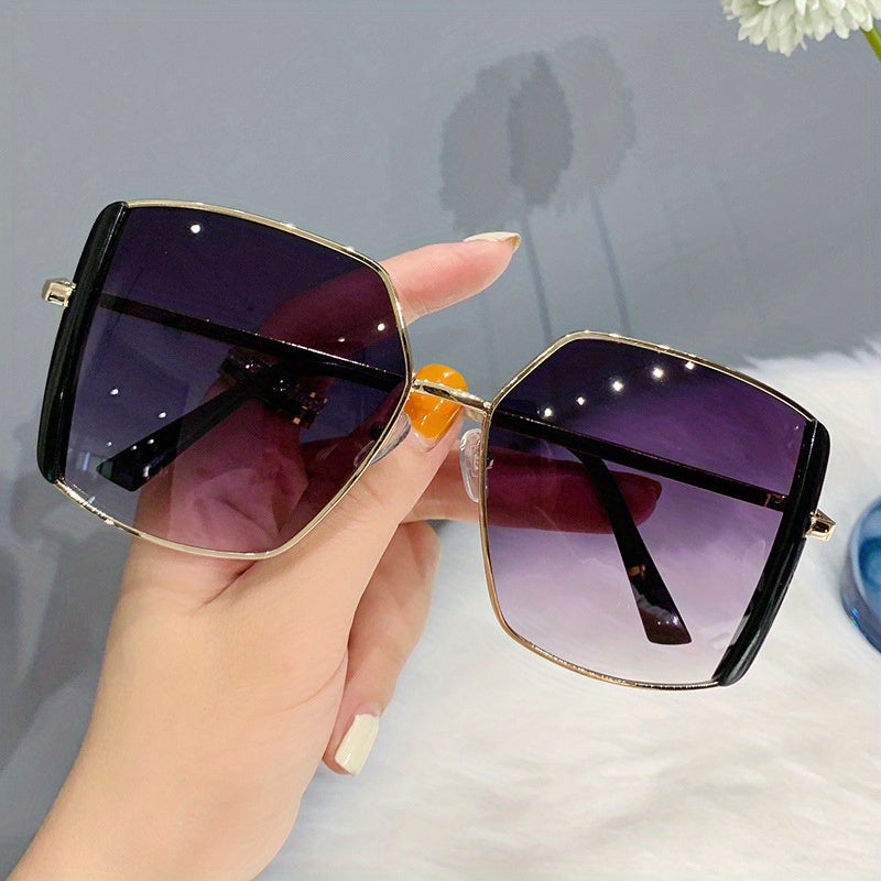 Oversized Gradient Lens Sunglasses Metal Frame UV400