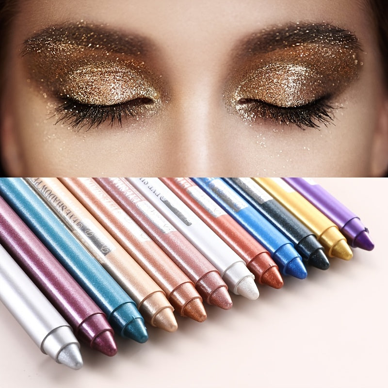 12 Metallic Eyeshadow Stick Shimmer Cream Pencil Waterproof