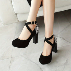 Snakeskin Cross Strap Block Heeled Sandals