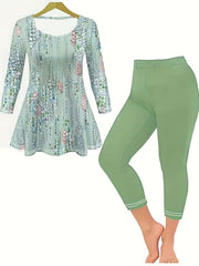 Sequin Print Peplum Top & Pants Set