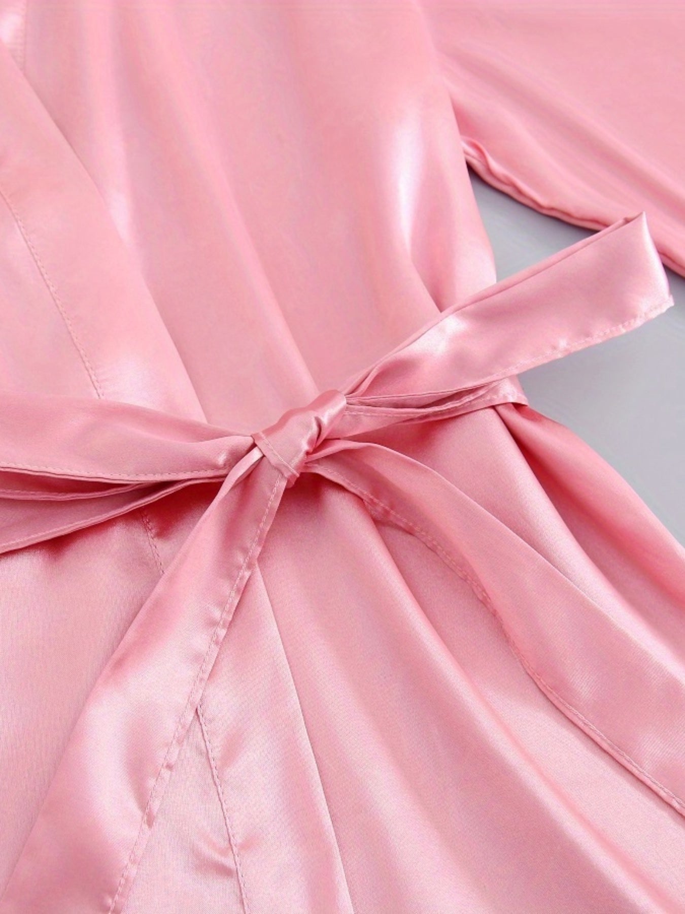 Letter Embroidery Satin Night Robe With Belt Women's Sleepwear