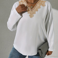 Colorblock Lace V-Neck Top
