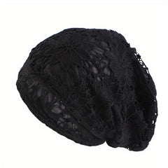 Lace Beanie Double Layer Flower Slouchy Baggy Hat for Women