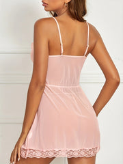 Lace Polka Dot Nightdress V Neck Backless Slip Sleep Dress