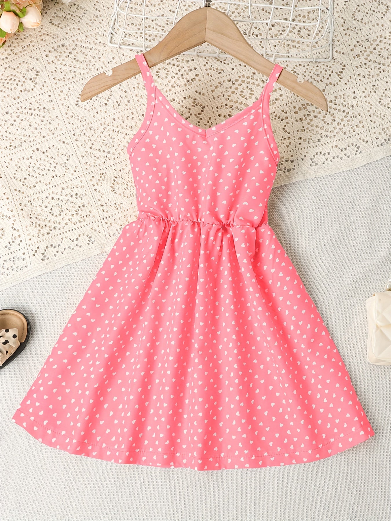 Girls Heart Graphic Suspender Vest Dress For Party Beach Vacation