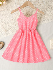Girls Heart Graphic Suspender Vest Dress For Party Beach Vacation