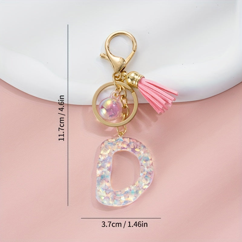 Love Heart Sequin Alphabet Keychain Resin Pendant For Girls