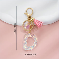 Love Heart Sequin Alphabet Keychain Resin Pendant For Girls
