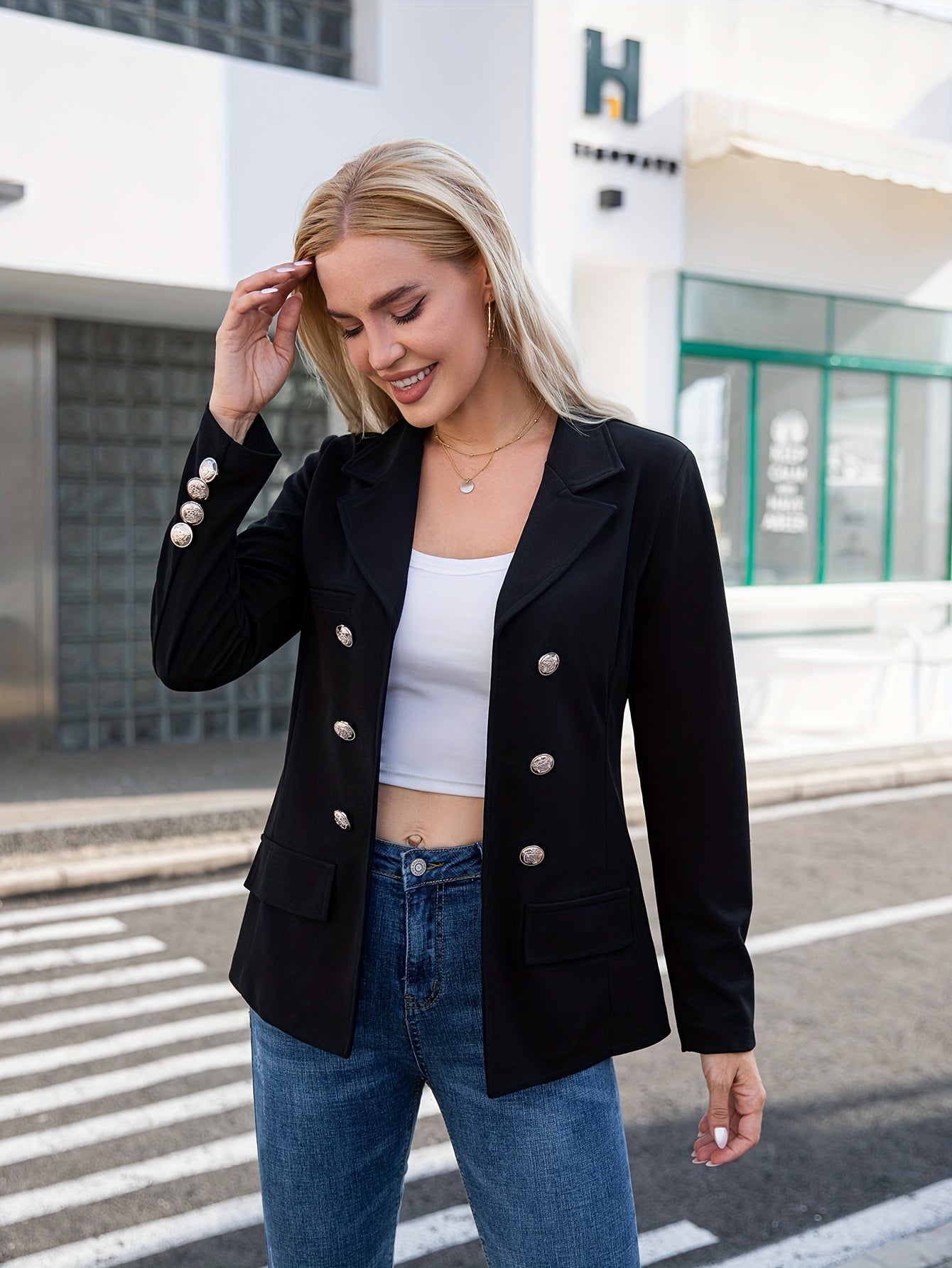 Double Breasted Blazer Casual Long Sleeve for Office Women's Clothing