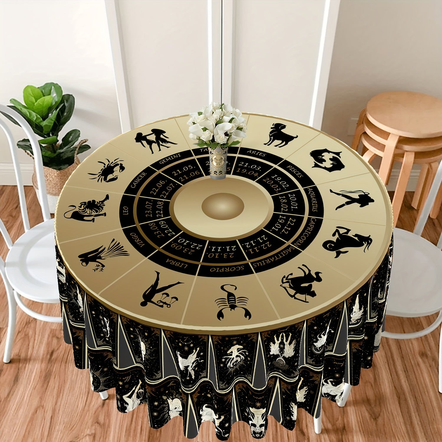 Tarot Round Tablecloth 63 Inch Boho Table Cloth Divination Tarot Pattern