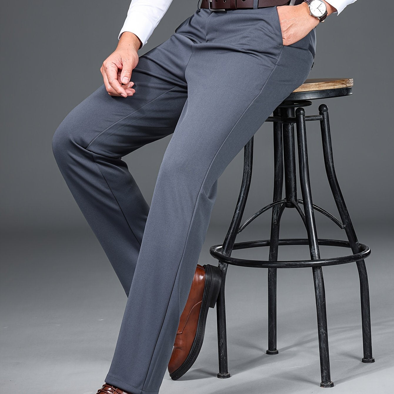 Men's Solid Stretchy Dress Pants for Business Wedding Party