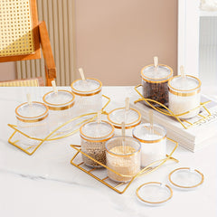 Seasoning Jar Set Metal Tray Spoon Salt Storage Party Wedding