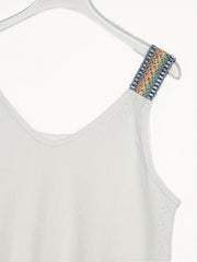 Eyelet Lace Stitching Tank Top Crew Neck Casual Top Women's Clothing