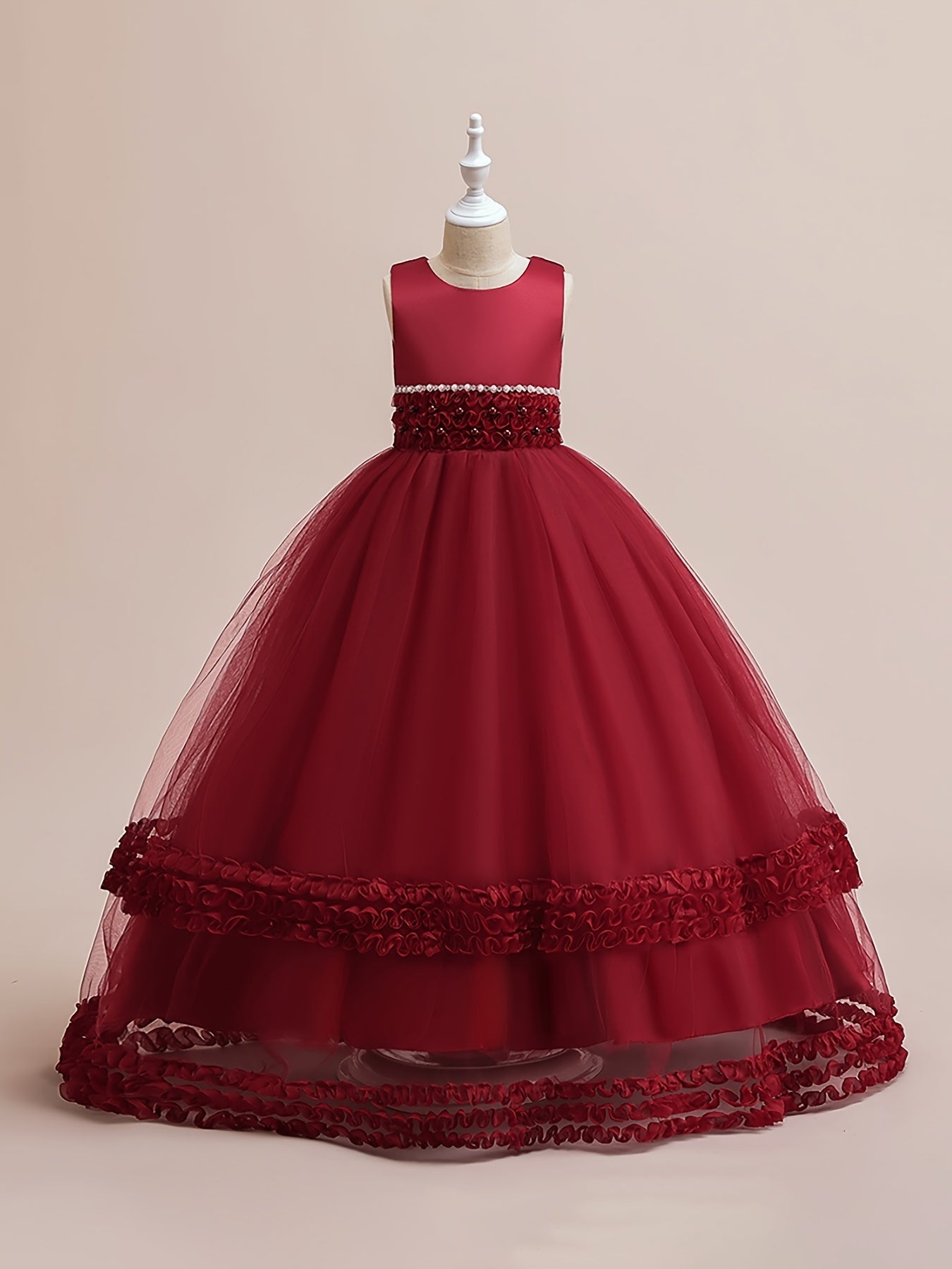 Girls Sleeveless Puffy Princess Dress Lace Trim Tulle Tutu Dress