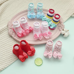 Infant Baby Polka Dot Striped Socks Bowknot Flower Decor Toddler Socks