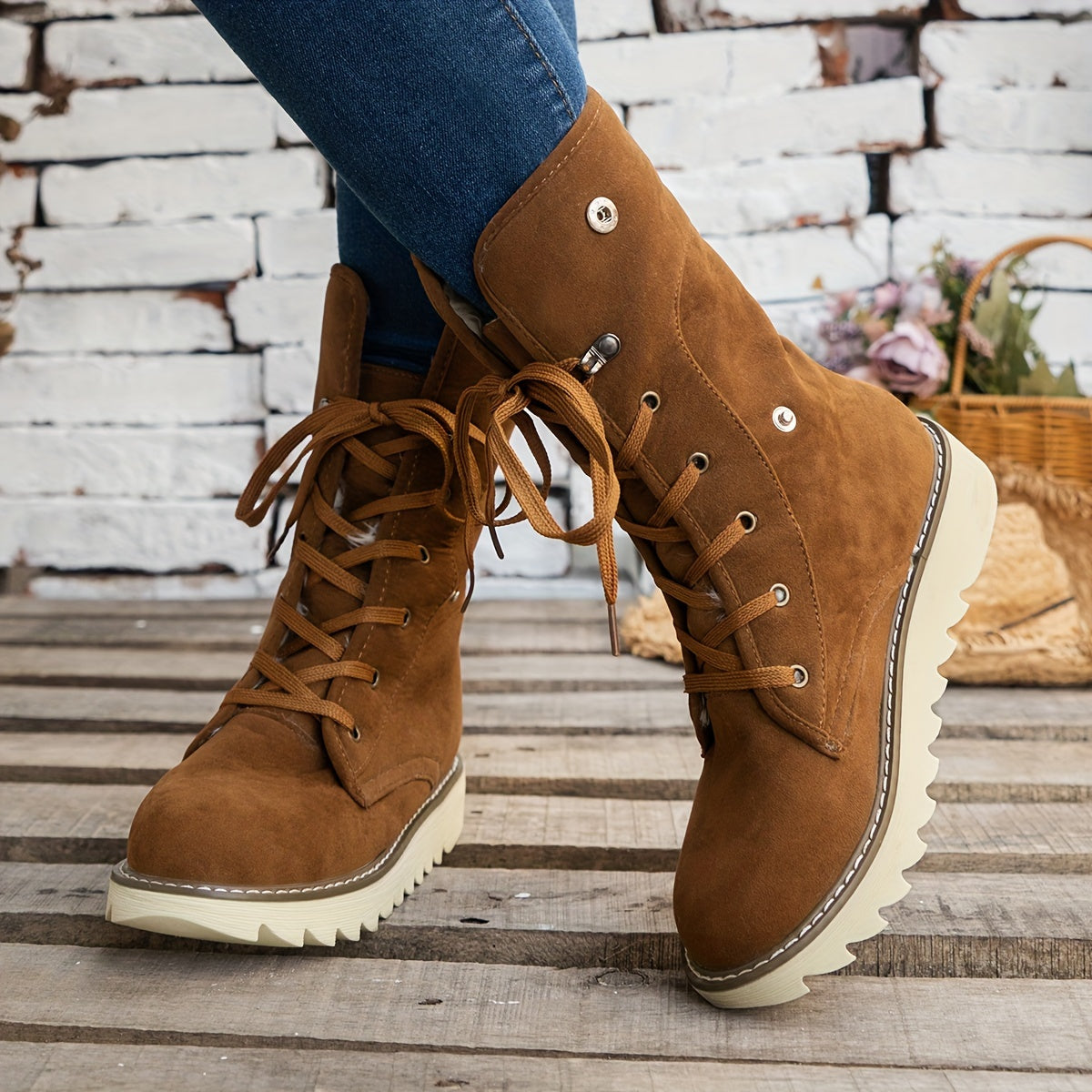 Women's Chunky Round Toe Snow Boots Thermal Flat