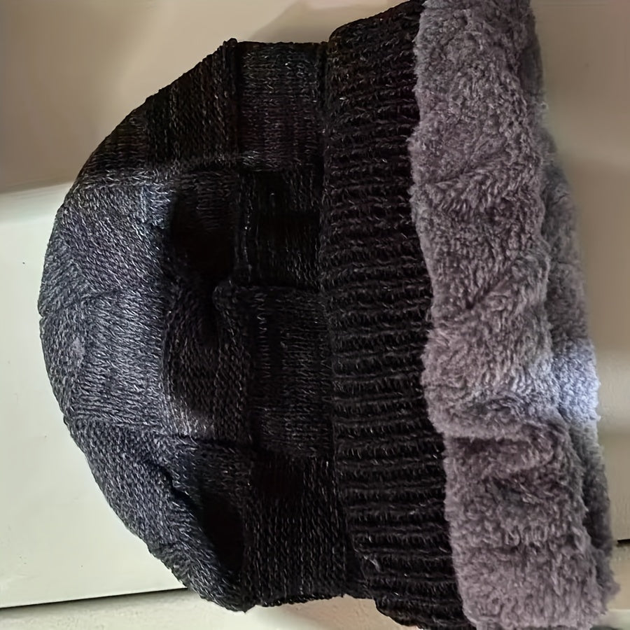 1pc Knitted Brimless Hat Plush Thicken Windproof Winter Outdoor Cycling