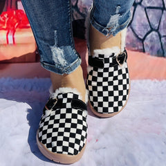 Women's Plaid Furry Slip On Shoes Warm Comfortable Lightweight
