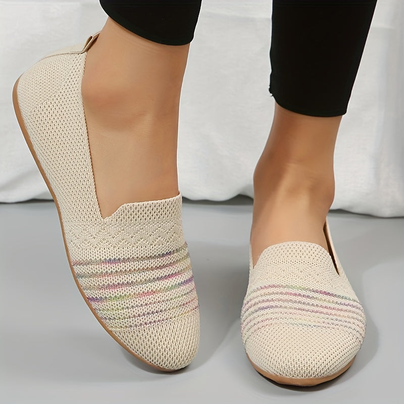 Women's Breathable Knit Flat Shoes Lightweight Slip On Shoes