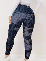 Tie Dye Bubble Textured Sports Leggings Wide Waistband