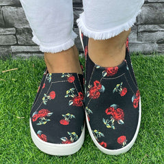 Rose Pattern Slip-On Flat Shoes Women's Casual Lightweight Shoes