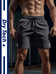 Men's Running Shorts Zipper Pockets Stretch Drawstring Outdoor Gym Shorts