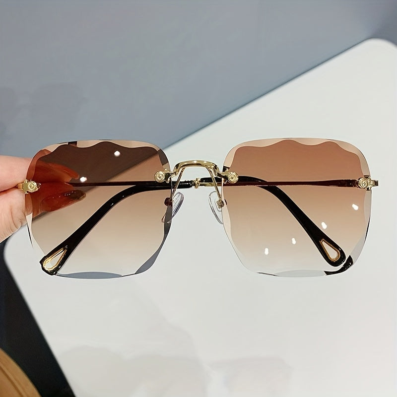 Rimless Square Gradient Lens Sunglasses Metal Temple UV400